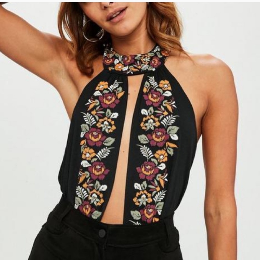 Missguided Black Floral Halter Top